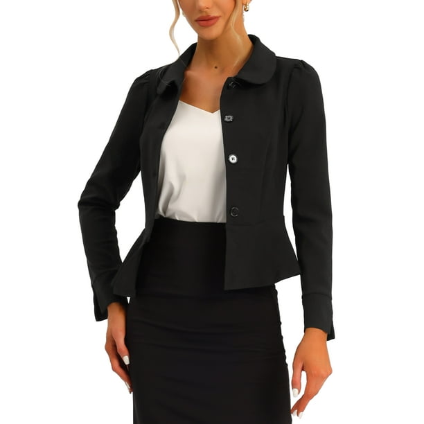 Unique Bargains Elegant Peplum Blazer for Women s Peter Pan Collar Ruffles Office Work Blazers Black XL Walmart
