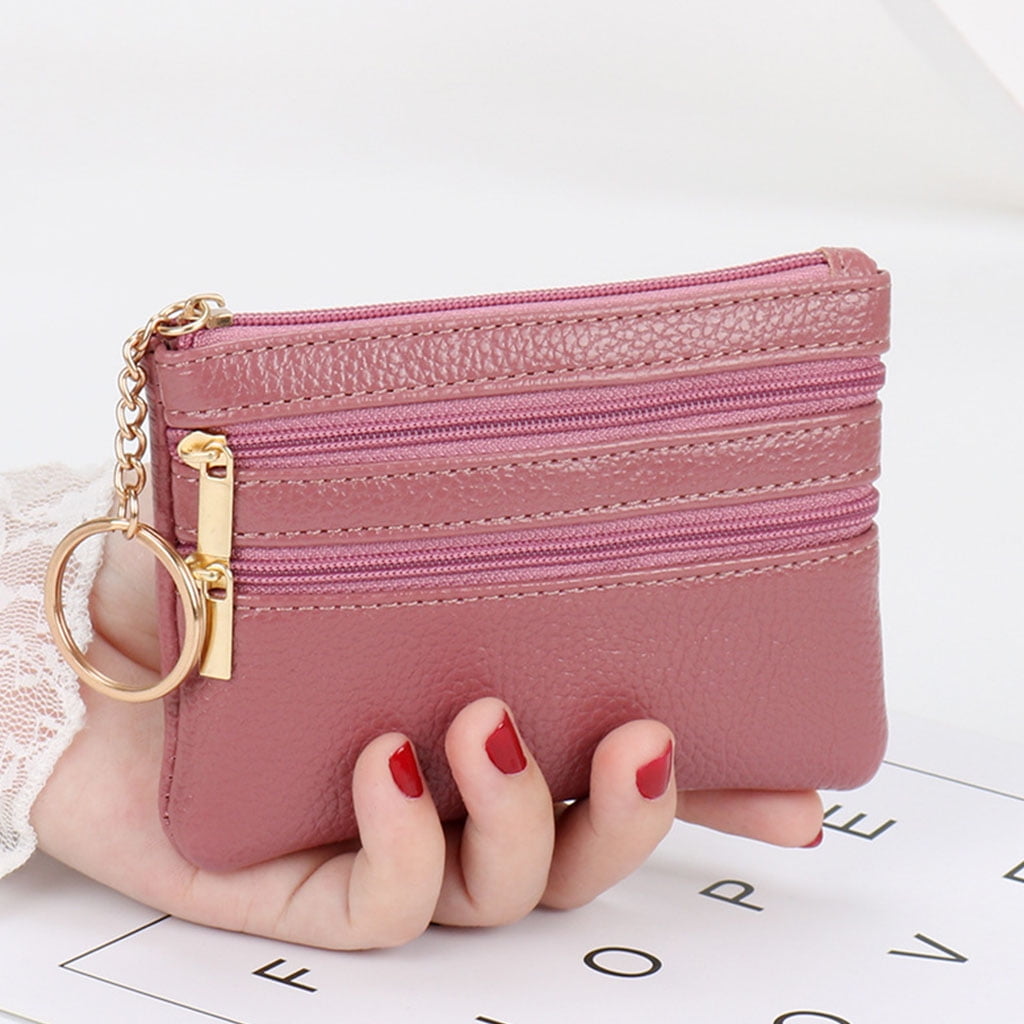 Portable PU Leather Coin Card for Key Ring Wallet Pouch Small Coin