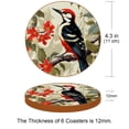 thumbnail image 3 of Woodpecker 6PCS Round Microfiber Leather Table Coasters Set, 11x11 cm/4.3x4.3 in, Drink Coaster Mats for Home and Kitchen Use, 3 of 6