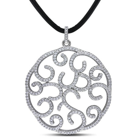 3-1/3 Carat T.G.W. Cubic Zirconia Sterling Silver Circle Pendant with 24 Leather Cord
