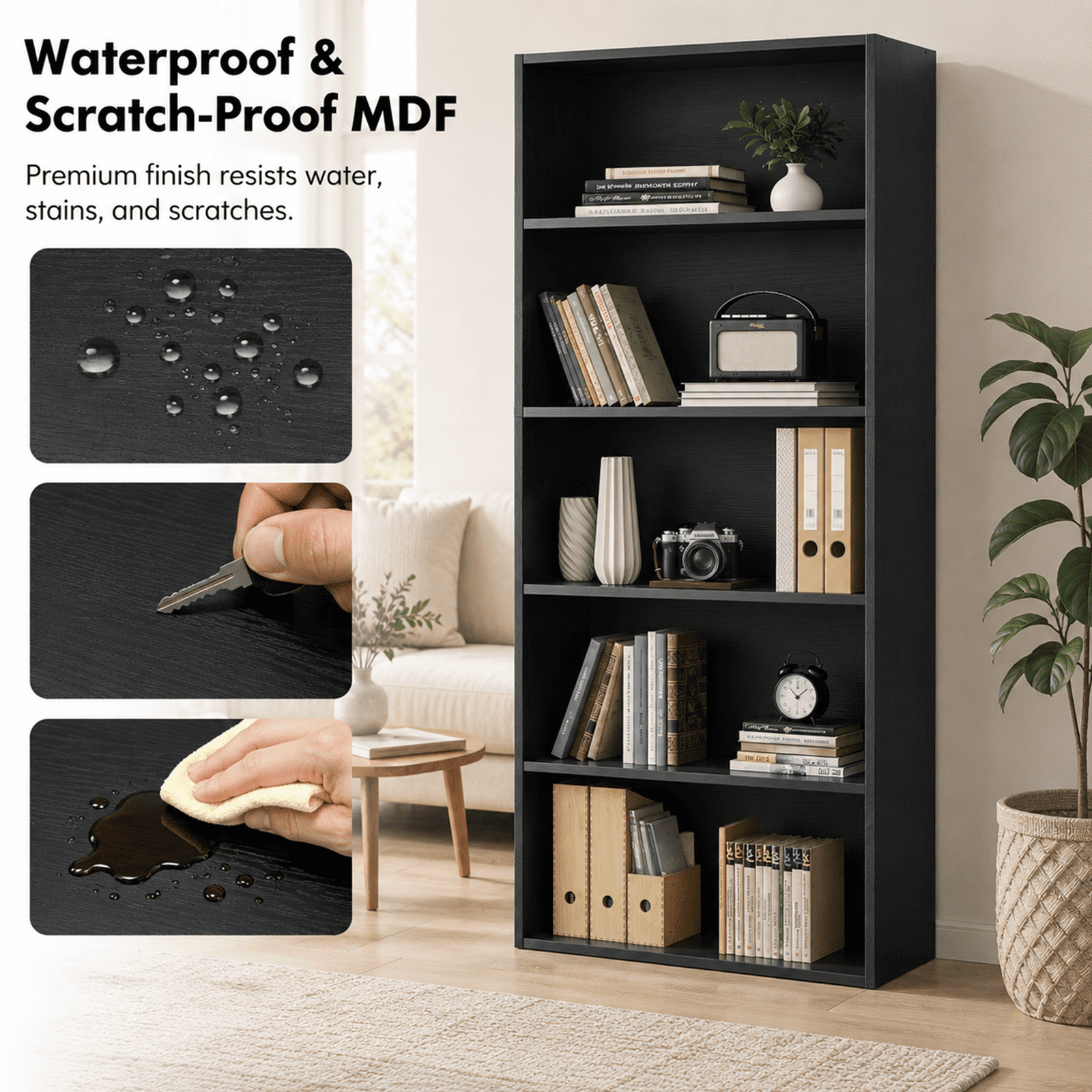 Alvantor 5-Tier /6-Tier Industrial Bookshelves and Bookcases, Tall Floor Standing Open Storage Shelf for Home Office, Living Room, Bed Room