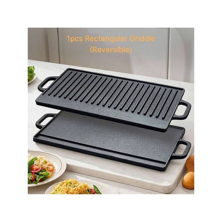 Cast Iron Reversible Griddle Grill Pan for Single Burner, 21x9 Inch Double Sided Stovetop Griddle with Handles, Campfire & Oven Safe Skillet