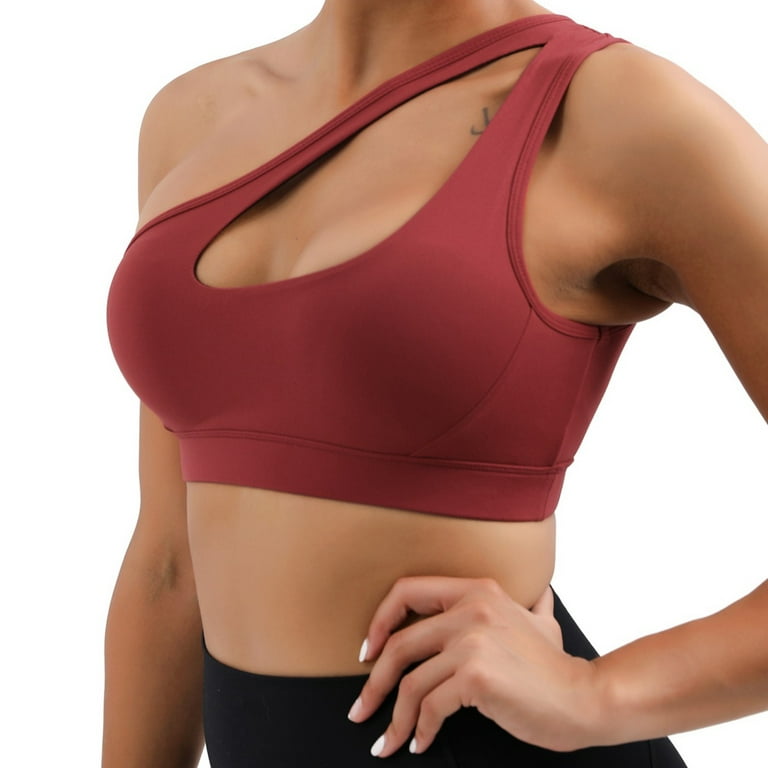 One Shoulder Sports Bra for Women Sexy Cute Workout Yoga Bra Medium Support
