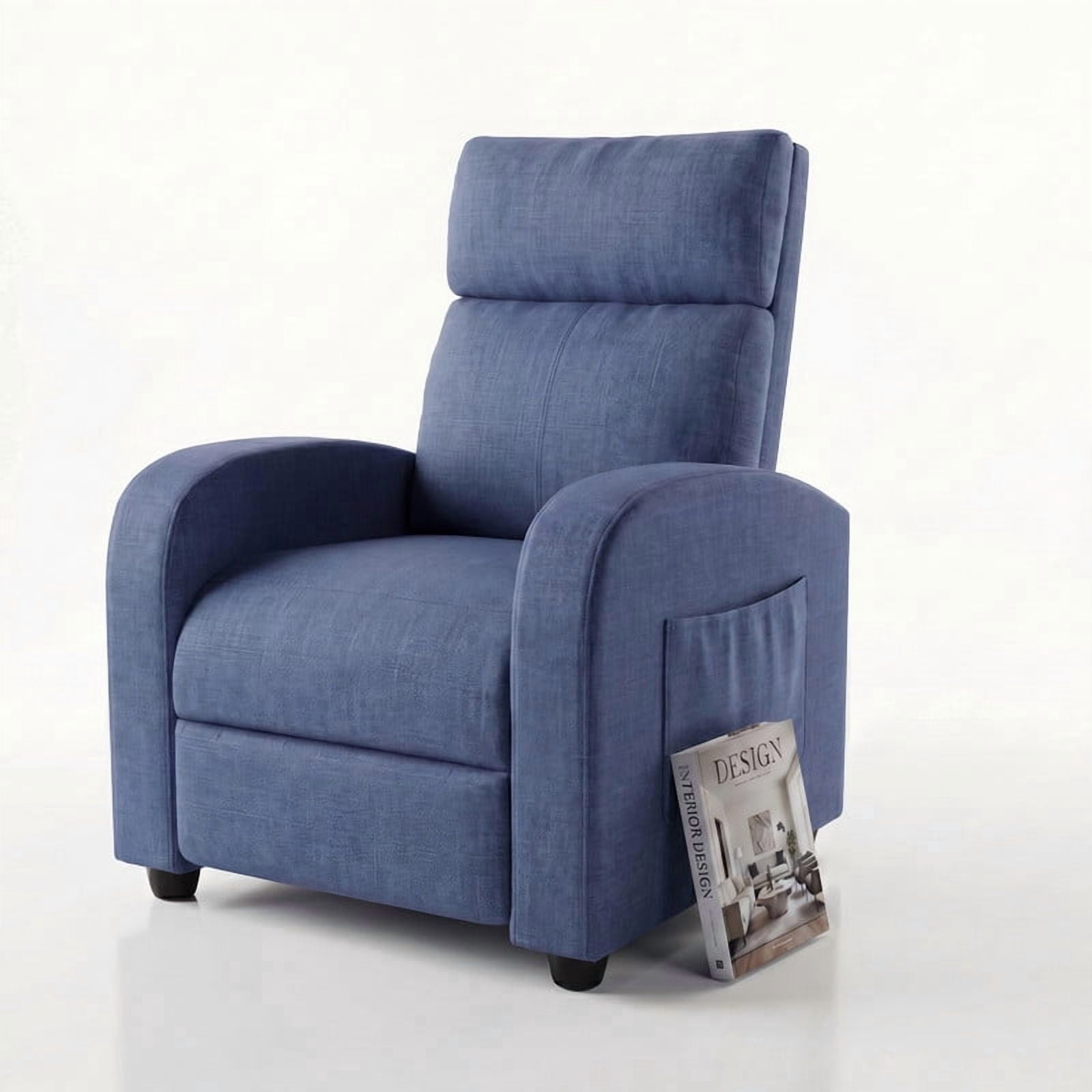 Vineego Massage Recliner Chair Small Places Single Sofa Adjustable Home Theater Seating with Side Pockets for Living Room,Linen Blue