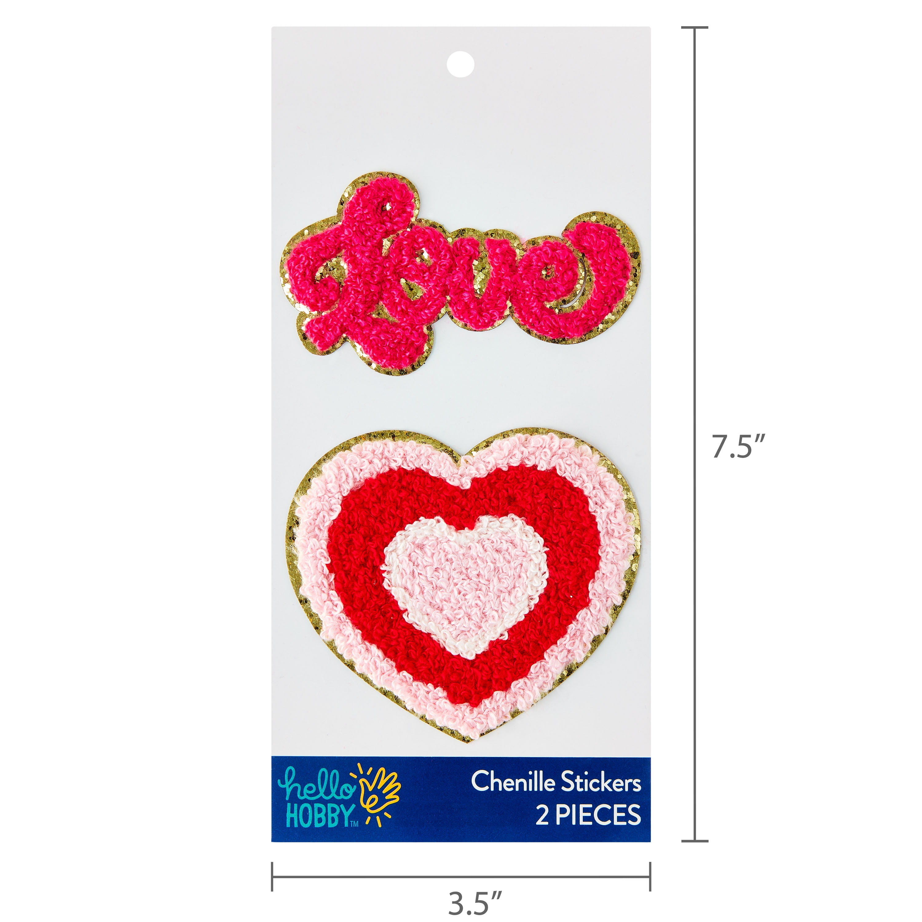 Hello Hobby Pink & Red Love & Heart Chenille Stickers, 2 Count