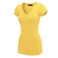 thumbnail image 2 of Made by Johnny Women's Basic Fitted Short Sleeve V-Neck T Shirt L LEMON, 2 of 6