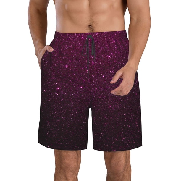 Fotbe Dark Purple Glitter Trajes de Baño Estampados para Hombre, Shorts de Verano de Secado Rápido, Ropa de Playa, Bañadores-Small