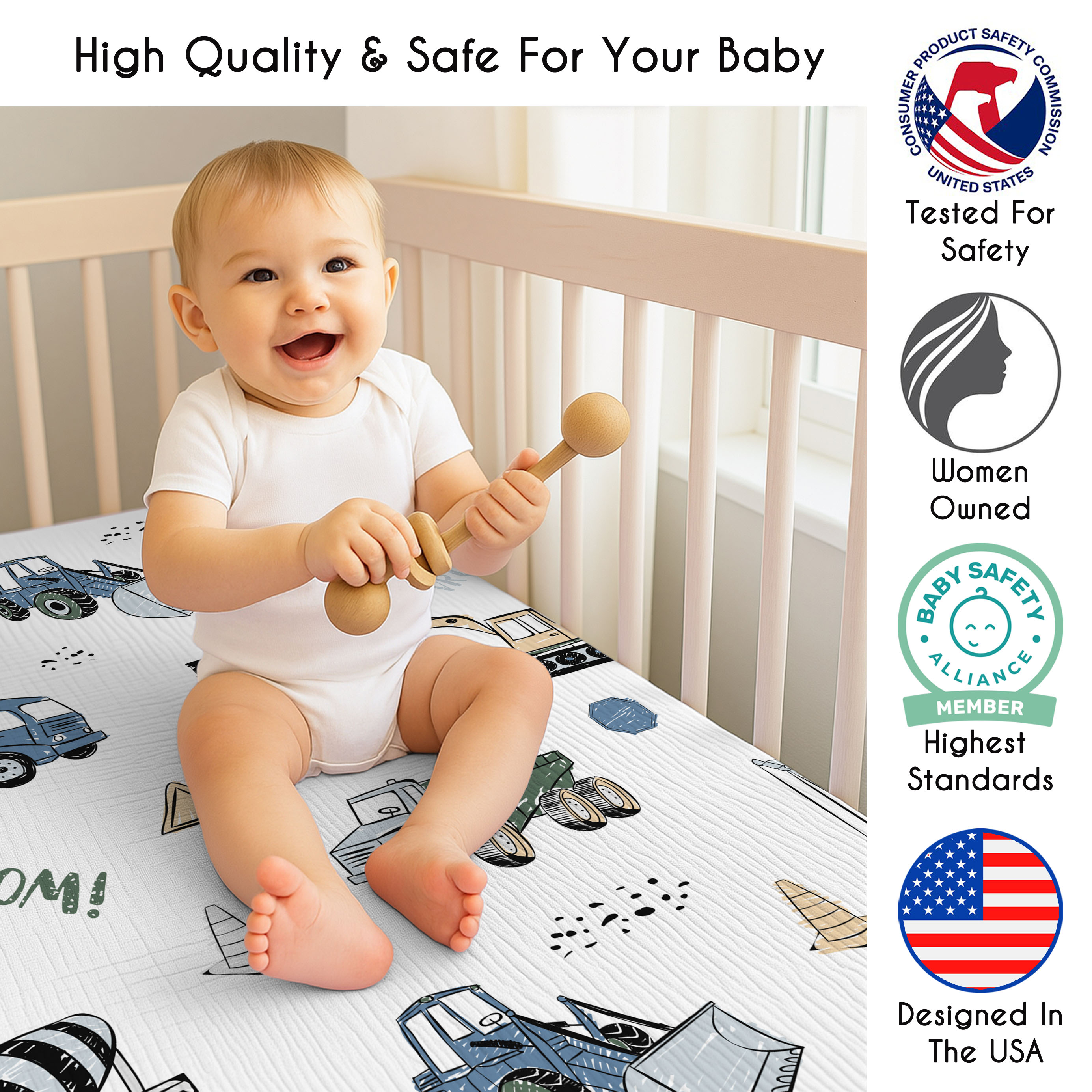Sweet Jojo Designs Construction Truck Green and Blue Boy Fitted Crib Sheets Set 3 Piece