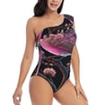 thumbnail image 3 of Uemuo Bird 2 Print Women's One Piece Swimsuit Asymmetrical Neck Bathing Suit One Shoulder Side Cutout Ruffle Swimwear-Medium, 3 of 6