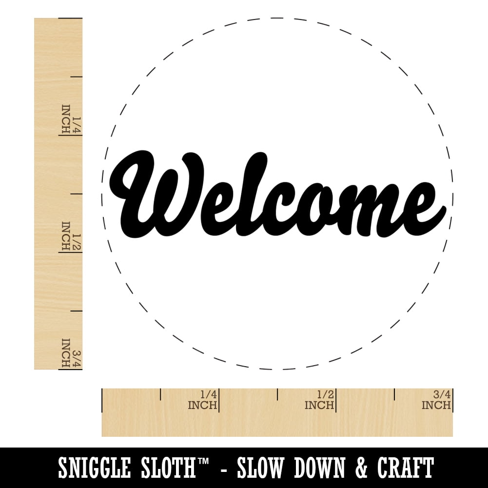 Welcome Fun Text Self-Inking Rubber Stamp Ink Stamper - Brown Ink - Small 3/4 Inch