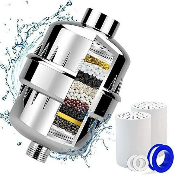 Shower Filter 18 Stages with 2 Cartridges Universal Shower Head Filter for Hard Water Shower Water Filter for Removing Chlorine Fluoride Heavy Metal