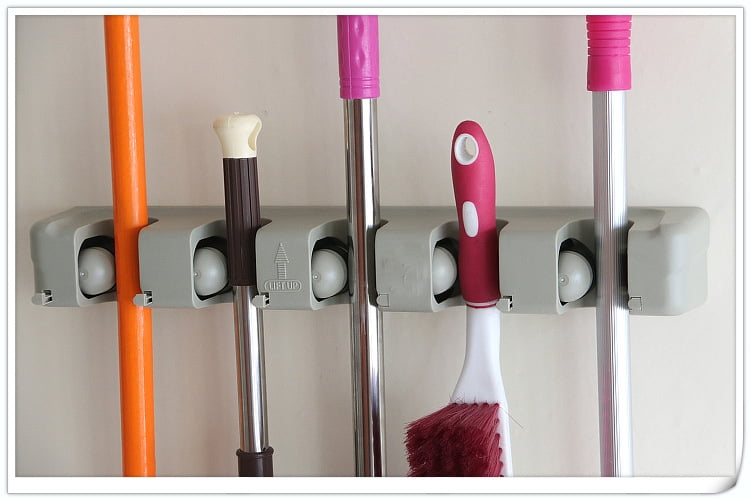 INTBUYING Wall Mount Magic Mop Broom Holder 5 Position Wall Organizer