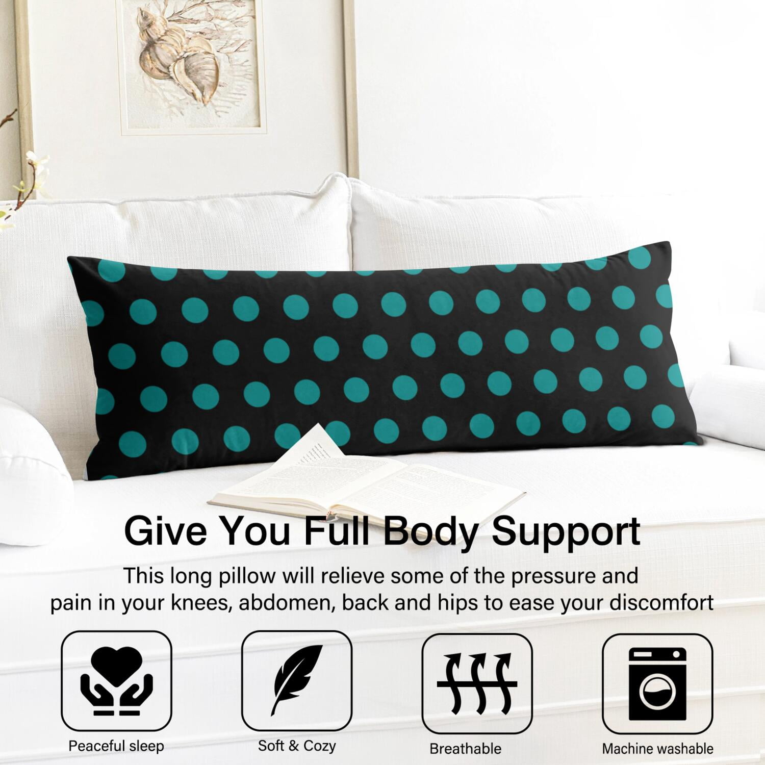 Colorful Dots 20x54 Body Pillow Cover - Breathable & Stretchy Long Pillow Protector - Classic Polka Design for Maternity, Back, and Knee Support
