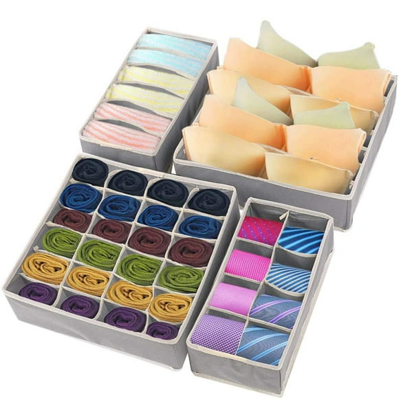 4 Pack Foldable Drawer Organizer Dividers Cloth Storage Box Closet Dresser Organizer Cube Fabric Containers Basket Bins for Underwear Bras Socks Panties Lingeries Nursery Baby Clothes