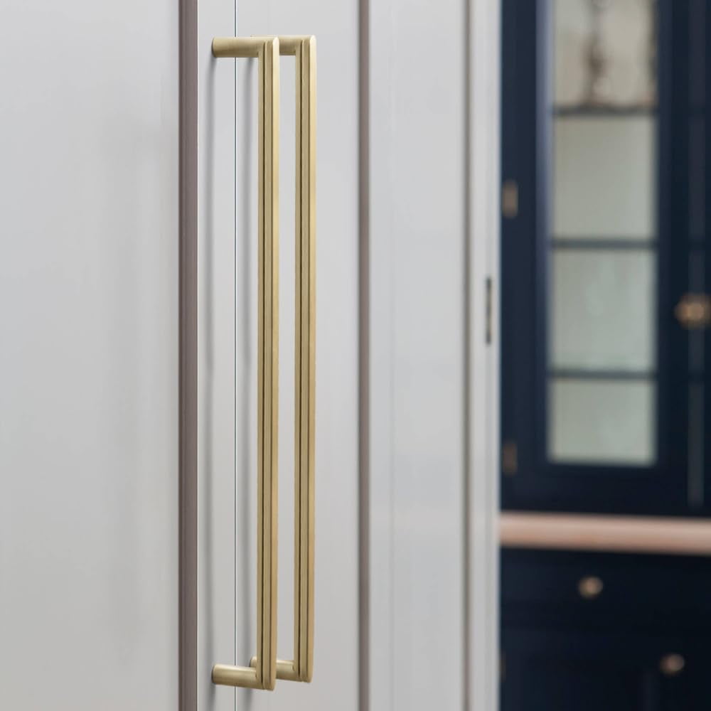 Goo-Ki 12 5/8" Center to Center Brushed Brass Kitchen Cabinet Handles, Modern Carved Drawer Pulls Closet Hardware for Bedroom(6 Pack)