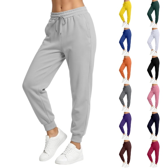Evdexr Joggers for Women Tapered Mid Waisted Drawstring Sweatpants 2026 Lounge Athletic Relaxed Fit Pants Elastic Waist Ankle Cuffs Sporty Trousers with Pockets M