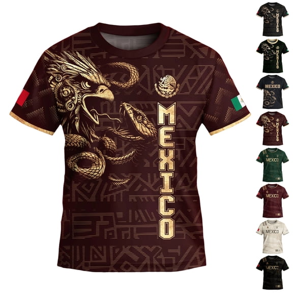 2026 New Mexico Soccer Jersey Kids, Mexican Jersey Soccer T-Shirt, Mexico National Team Pattern Crew Neck Short Sleeve Athletic Casual Football Top for Kids