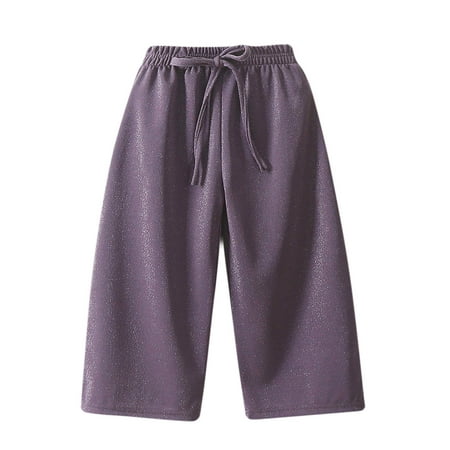 

Diufon Kids Girls Knit Cotton Pants Solid Color Wide Leg Pants Elastic Waist Drawstring Lounge Pants