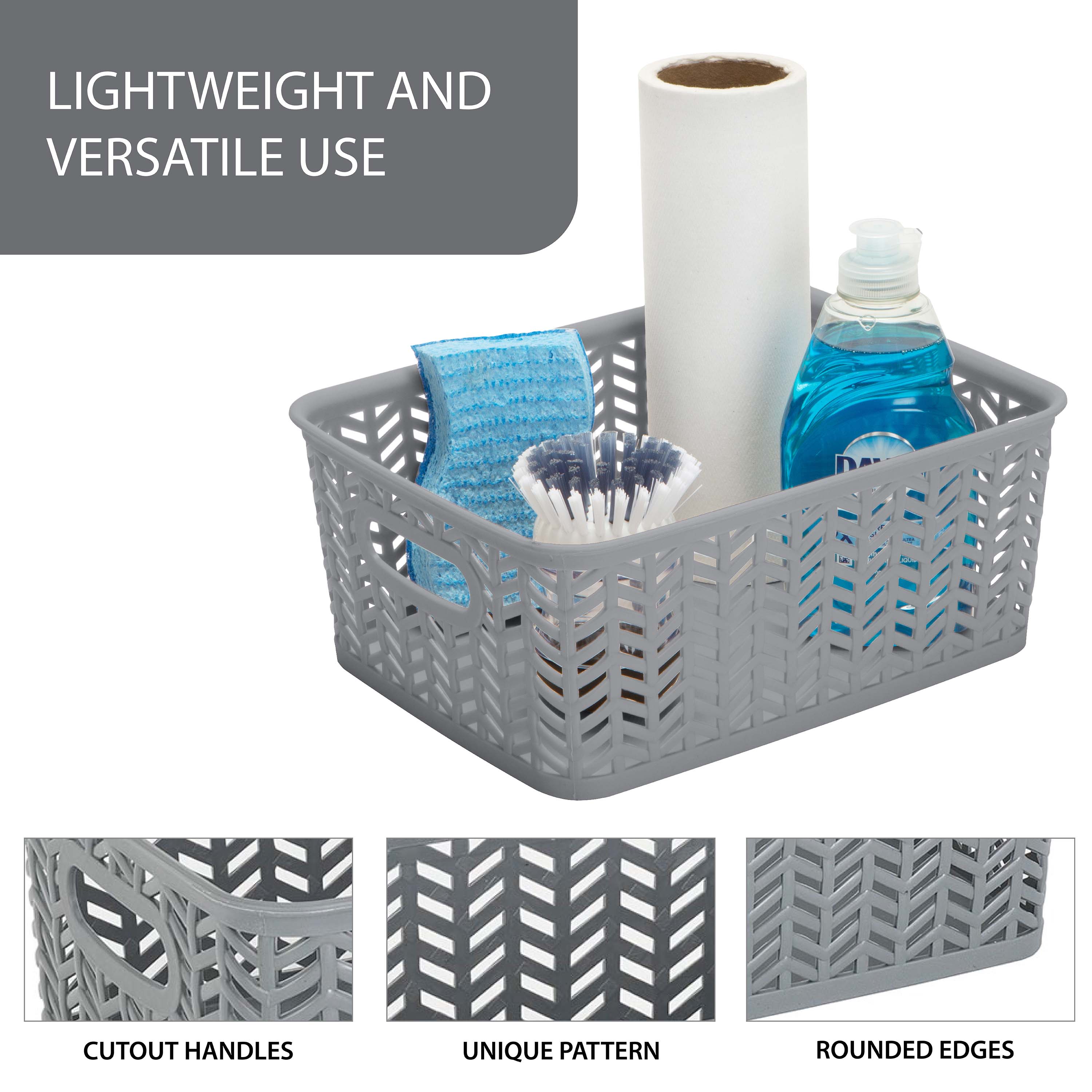 Simplify Small Plastic Herringbone Storage Basket in Gray - image 3 of 8