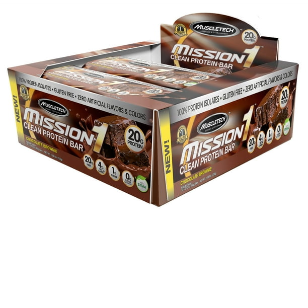 MuscleTech Mission1 Clean Protein Bar, Chocolate Brownie, 2.12 Oz