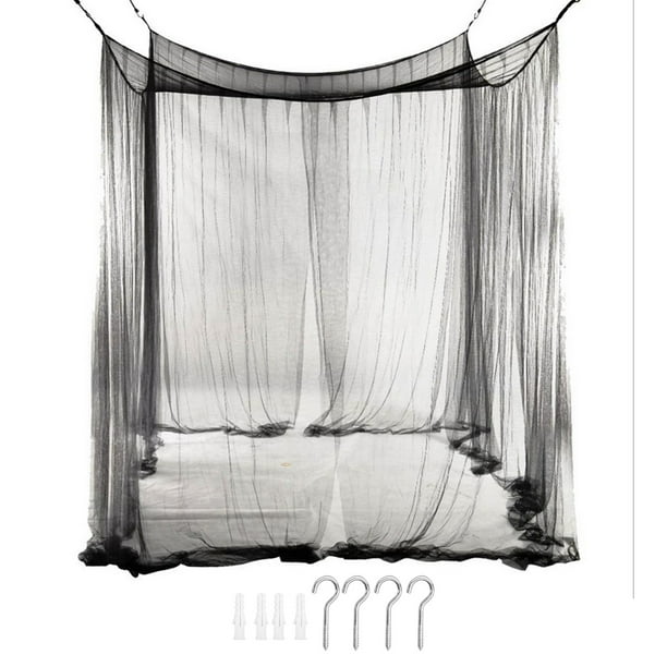 Mosquitera ligera negra para cama, exquisita red de 4 esquinas para interiores y exteriores.