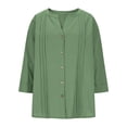 thumbnail image 5 of LEKWK Womens Linen Tops And Blouses Relaxed Split V Neck 3/4 Sleeve Tops Dressy Casual Button Down Tunic Tops Pleated Front Tucks Shopping Outfits, 5 of 9