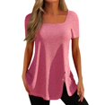 thumbnail image 2 of JIANLAI Womens V Neck Short Sleeve T-Shirt Side Button Detail Casual Summer Blouse Plus Size Fashion Top S to 5XL, 2 of 5