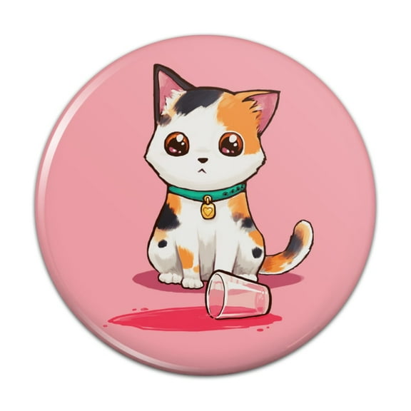 Kawaii Cute Cat Spilled Glass of Water Pinback Button Pin