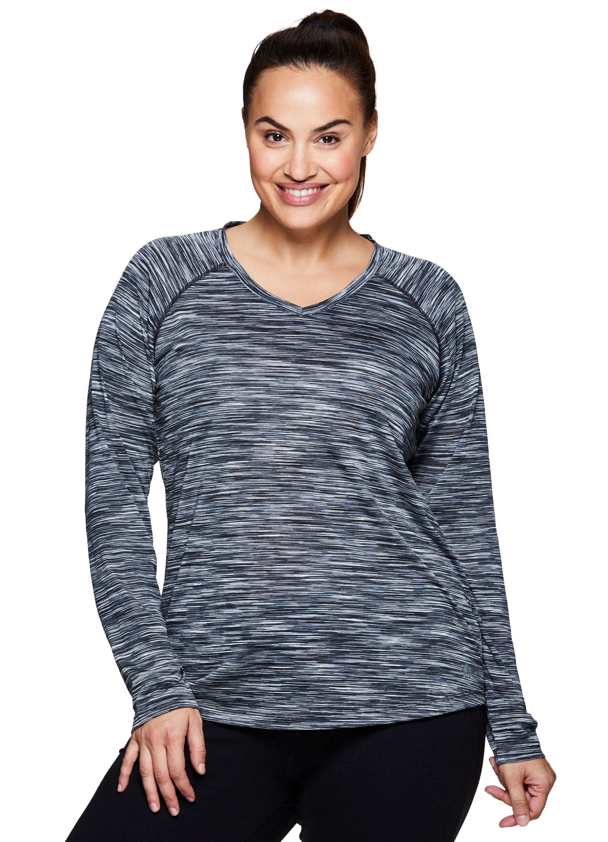 RBX Active Women's Plus Size Space Dye Long Sleeve VNeck Shirt