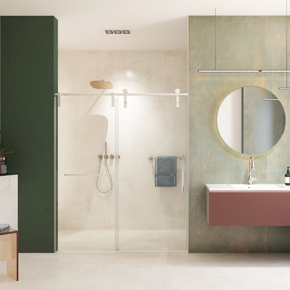 Kaisneo Silver Tempered 60 in x 76 in 0.32 in Thick Frameless Shower Door