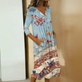 thumbnail image 4 of Summer Dresses for Women Button Down 3/4 Sleeve V-Neck Patriotic American Flag A-Line Midi Casual Summer Beach Vacation Sundress with Pockets, 4 of 7