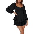 thumbnail image 4 of LYANER Women's Jumpsuit Lantern Long Sleeve Ruffle Layer Tie Mini Short Romper, 4 of 6