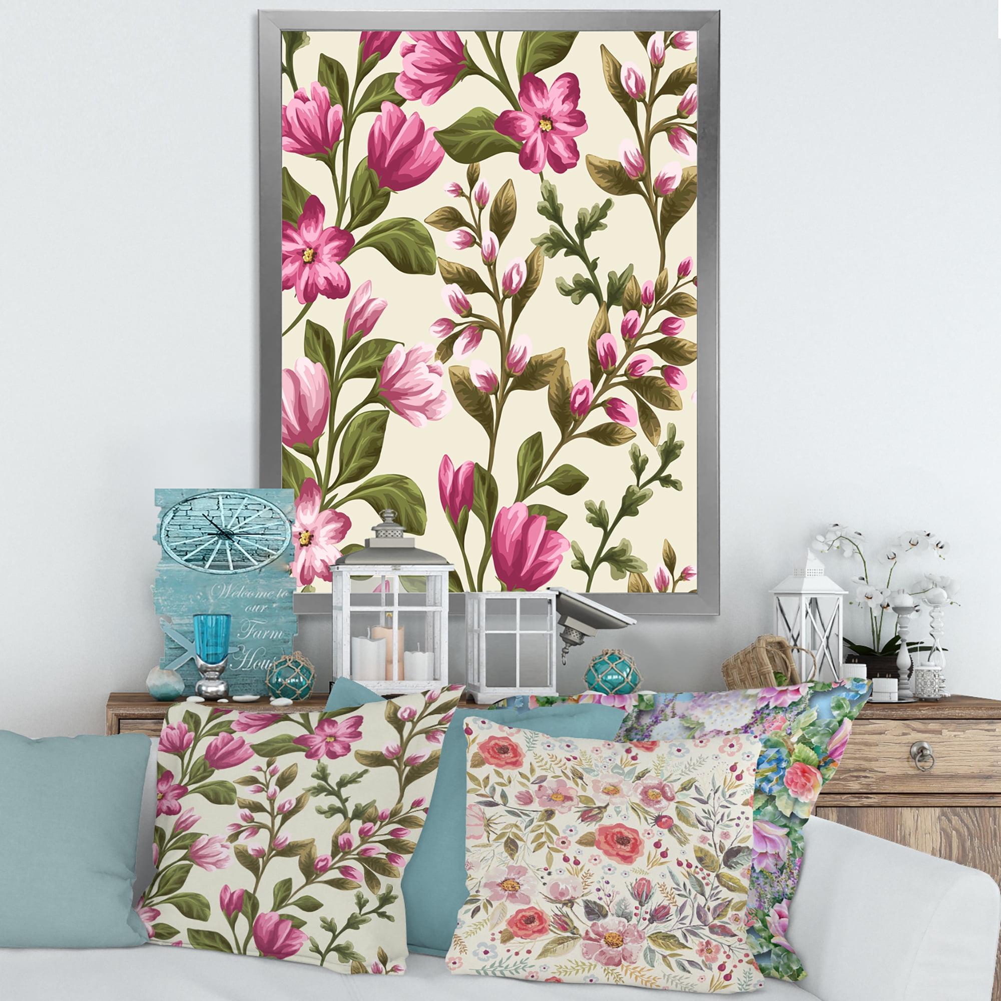 Designart 'Pink Vintage Wildflowers' Traditional Framed Art Print