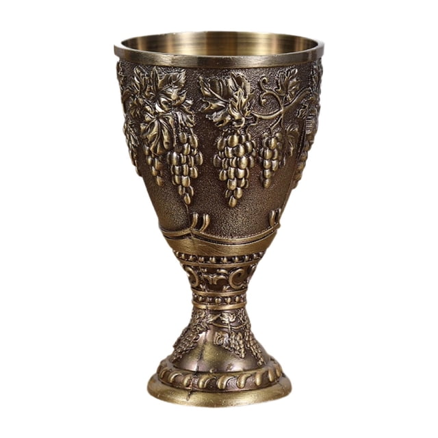 Copa de vino medieval vintage de metal con diseño tallado, elegante, grabada, para bodas Bronce