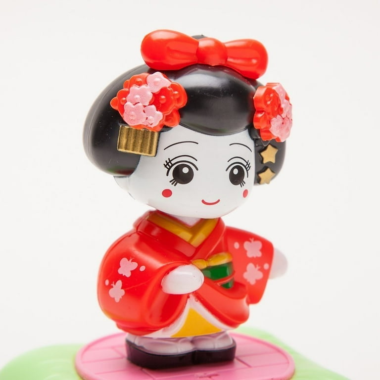 solar powered bobblehead toy figure nohohon, japanese kimono