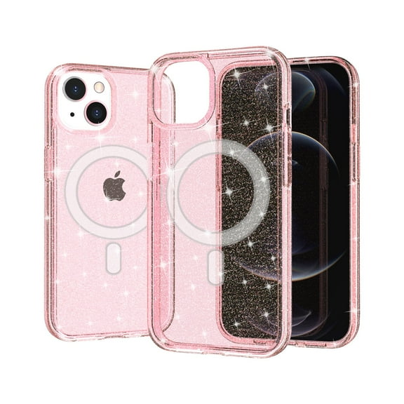 For iPhone 12 & iPhone 12 Pro Glitter Ultra [Magnetic Circle] Thick 3mm Transparent Hybrid - Pink