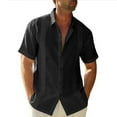 thumbnail image 2 of ziyahi Traveling Casual Style Men's Button Down Shirt Summer Pool Party Solid Color Simple Design Slim Fit Tops Daily Clothes Black L, 2 of 5