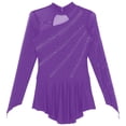 thumbnail image 5 of SiiRoh Women's Figure Ice Skating Dress Sparkly Rhinestones Long Sleeve Ballet Lyrical Dance Leotard Purple M, 5 of 7