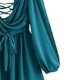 thumbnail image 5 of Zpanxa Dresses for Women, Lantern Sleeve V Neck Tie Waist Flowy Mini with Crisscross Lace Up Detail, 5 of 6