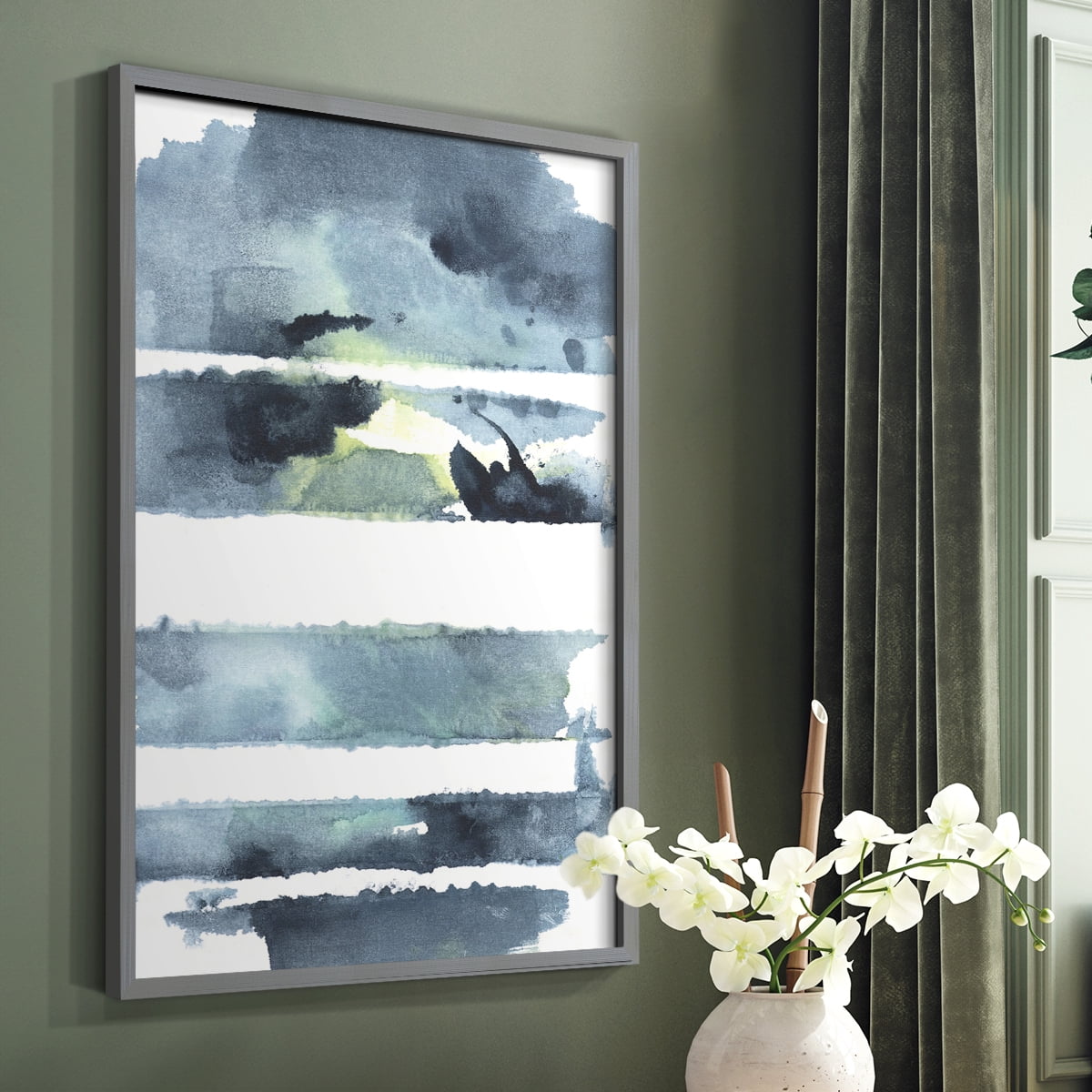 Blue Memories I Framed Print in Gray Solid Wood Framed Print No Nail Hanging