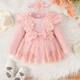 thumbnail image 2 of Gvdentm 12 18 Months Baby Girl Clothes Baby Girl Bodysuit Long Sleeve Halter Frill Romper One-piece Jumpsuit Lace Fall Winter Clothes Set(Light Pink,1-3 Months), 2 of 9