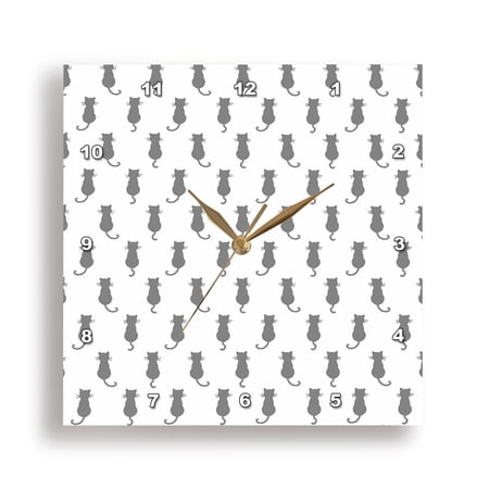 3dRose, Grey Cat Polka Dot Pattern White Background, 15x15 Wall Clock