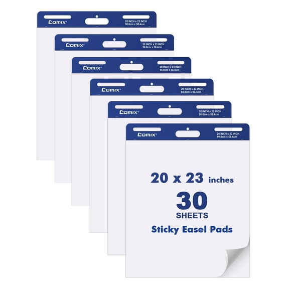 Comix Flip Chart Paper 20 x 23 inch for Teachers,Sticky Easel Pad,Large Self Stick Easel Paper, 30 Sheets 6 Pads/Pack