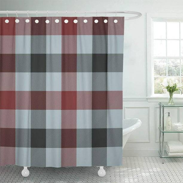 Pknmt Abstract Tartan Plaid Three, Classic Check Shower Curtain Gray