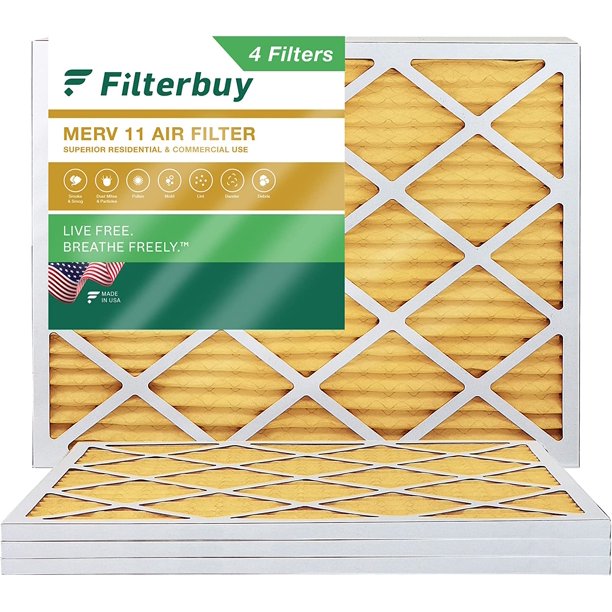 Filterbuy 16x20x1 MERV 11 Pleated HVAC AC Furnace Air Filters (4Pack
