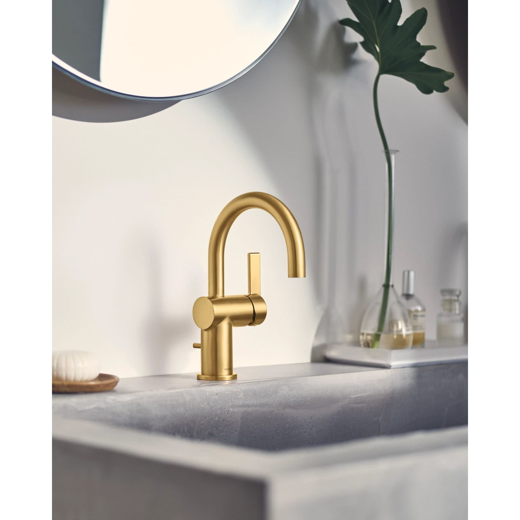 Moen 6221BG CIA Collection Single Handle Bathroom Sink Faucet, Brushed Gold