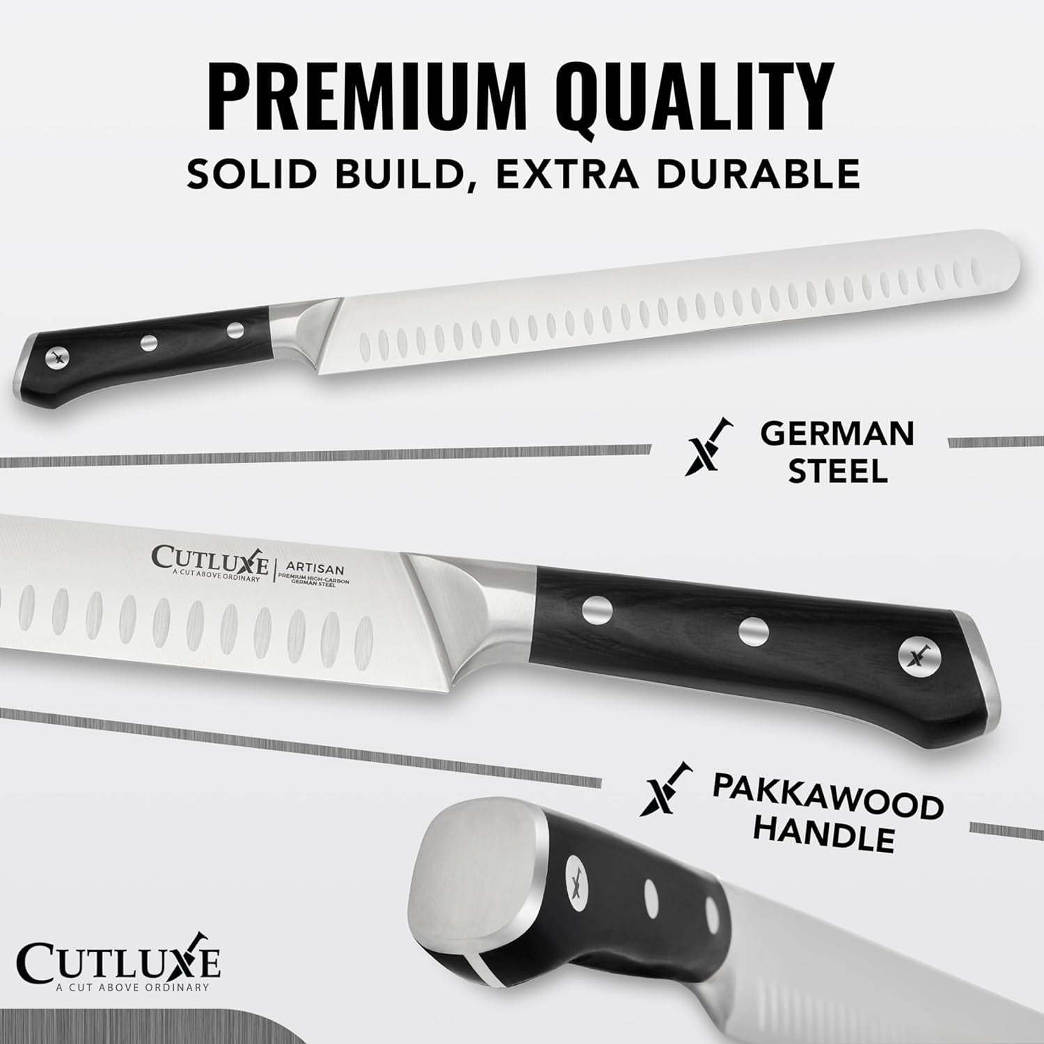 Cutluxe Carving Knife Set for BBQ & Brisket – Razor Sharp German Steel Slicing and Boning Knife for Meat Cutting, Full Tang & Ergonomic Handle, Grilling Gifts for Men – Artisan Series