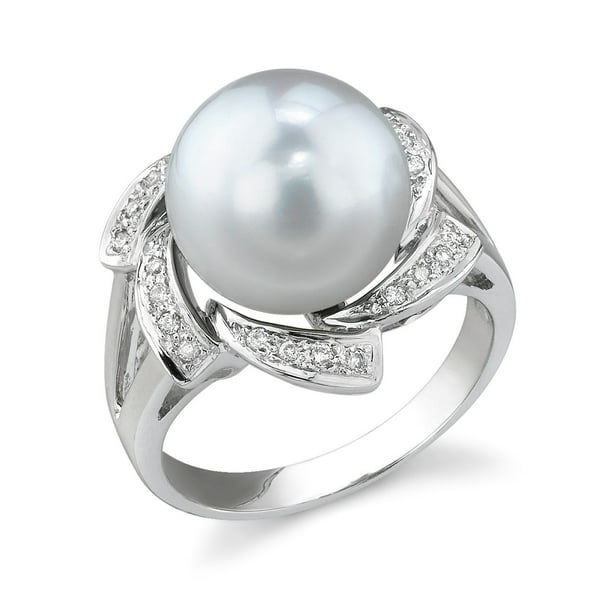 11mm White South Sea Cultured Pearl & Diamond Nova Ring in 18K Gold ...