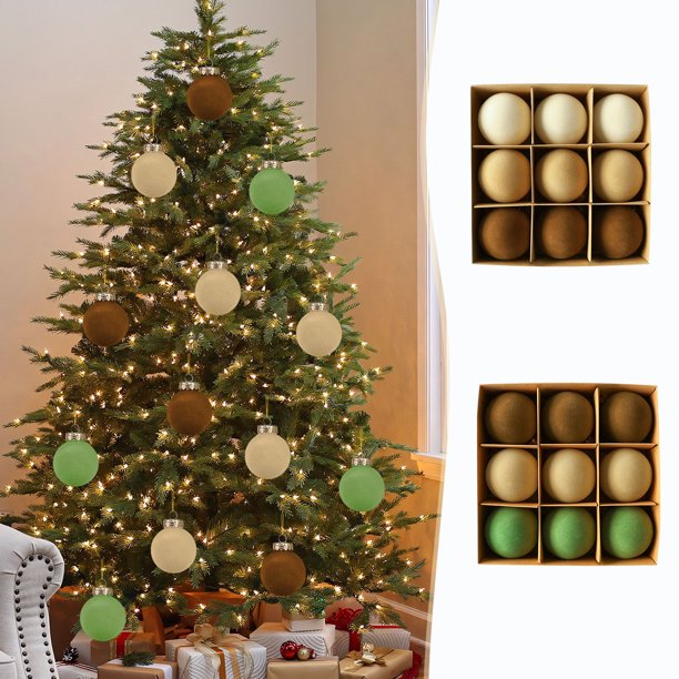 Fiudx Bolas Navideñas de Terciopelo, Diseño de Textura Flocada, Juego de 9 Piezas, Adornos Fáciles de Colgar, Ideales para Decorar El Árbol de Navidad, Versátiles para Decoración de Interiores, Tamañ