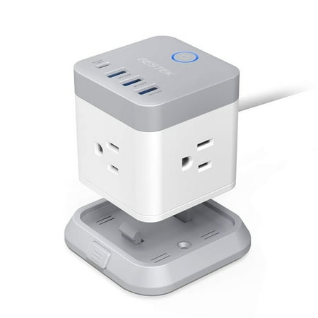 - Power Strip with USB by BESTEK, Vertical Cube Mountable Power Outlet Extender with 3 Outlets, 3 USB & 1 Type-C Ports, 5-Foot Extension Cord and Detachable Base for Easy Mounting, 1875W, 300 Joule